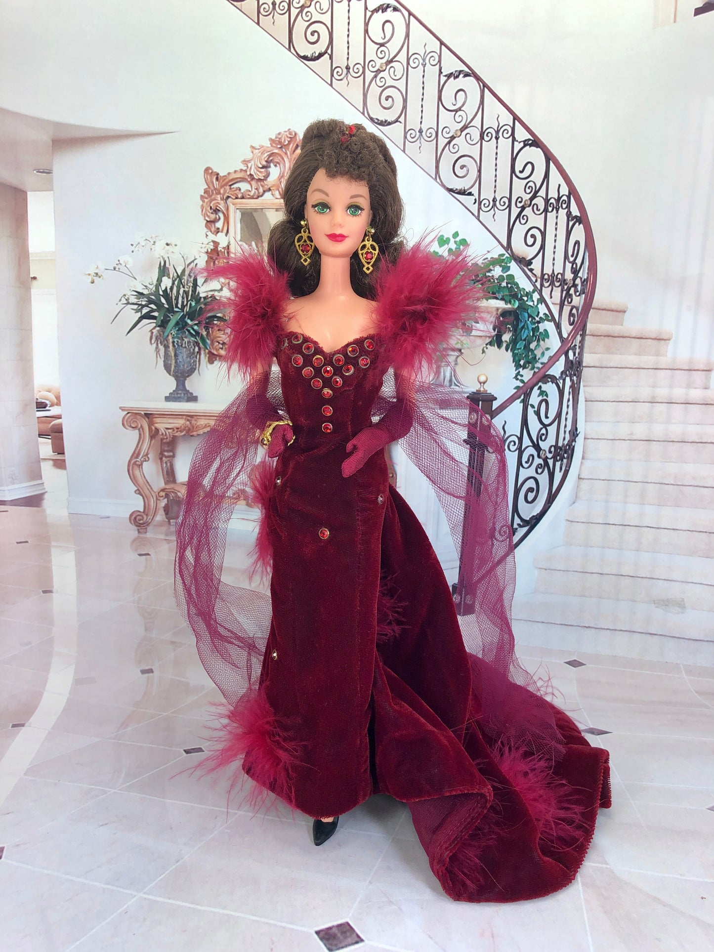 Barbie as Scarlett O'Hara “Gone With The Wind” Red Velvet Dress by Mattel Circa 1994