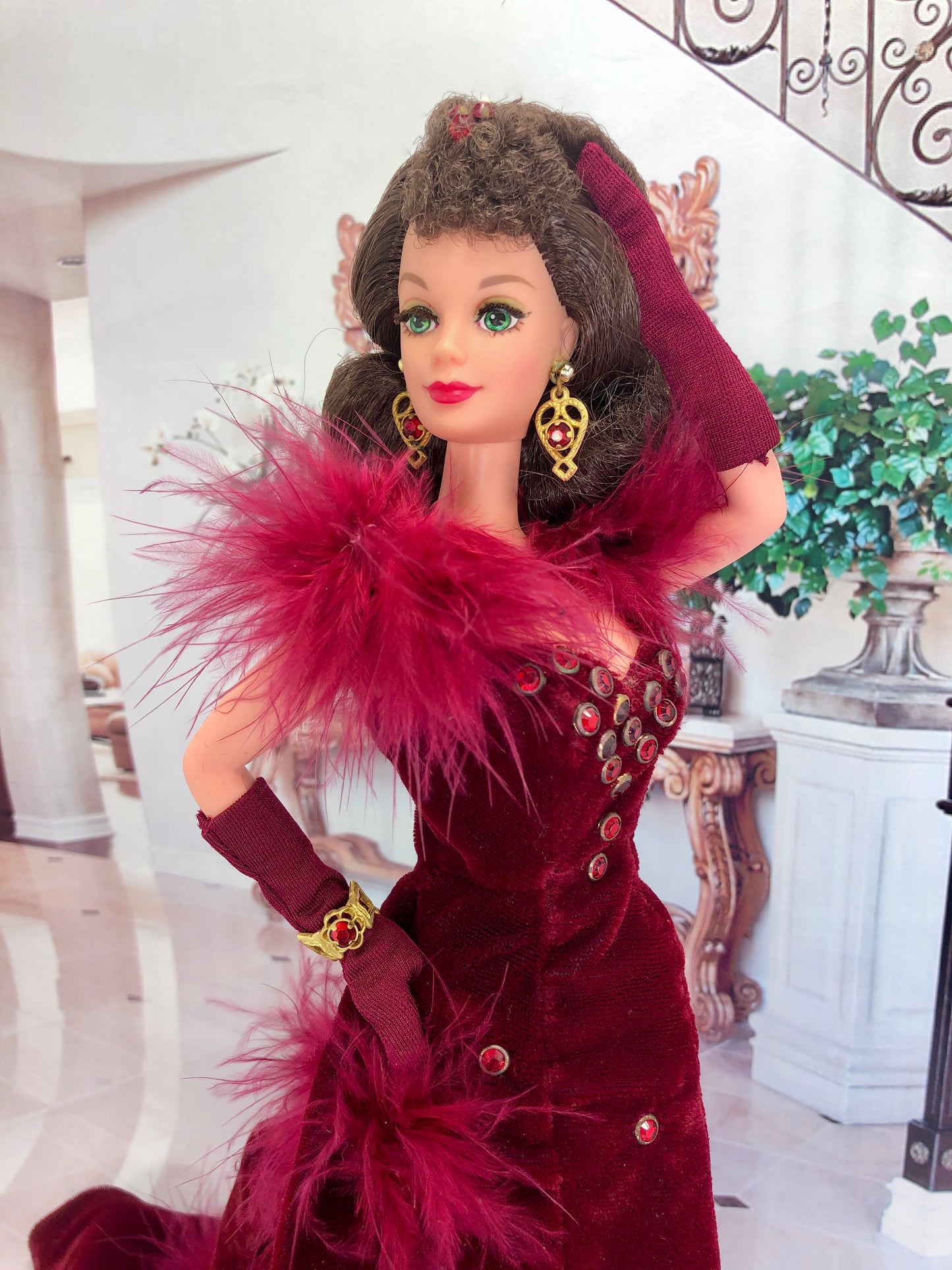 Barbie as Scarlett O'Hara “Gone With The Wind” Red Velvet Dress by Mattel Circa 1994