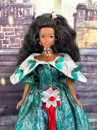1995 Happy Holidays African American Barbie Doll in Green Dress by Mattel