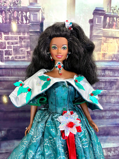 1995 Happy Holidays African American Barbie Doll in Green Dress by Mat Enchanted Styles 1995 Happy Holidays African American Barbie Doll in Green Dress by Mat Enchanted Styles